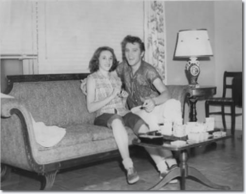 Peggy Cheshire at 16 with Elvis in the Manager's house at the Drive-In : July 15, 1955.