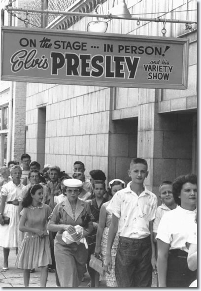 Crowds await entrance to see Elvis Presley performs at one of his two concerts at the Florida Theatre on August 10 & 11, 1956.