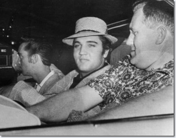 Gene Smith, Elvis and Bitsy Mott departing Union Station in Portland - Sept. 2, 1957