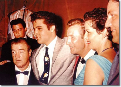 Elvis Presley with comic Lou Costello and actress Jane Russell : Russwood Park : June 28, 1957
