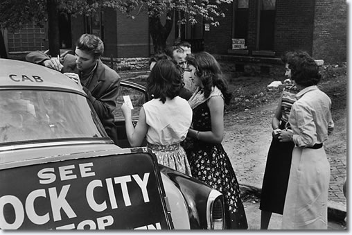 These teenage girls wait outside the recording studio to grab a few moments with Elvis Presley
