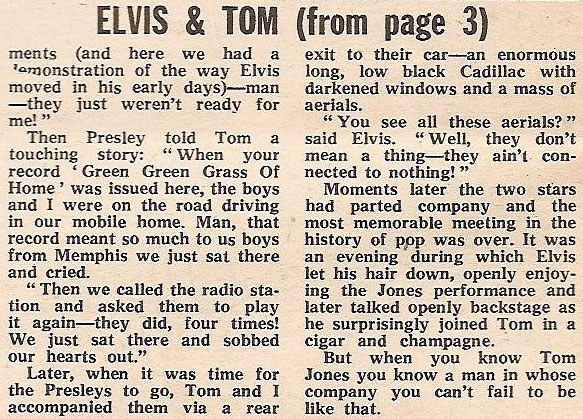Elvis led Standing ovation For Tom Jones
