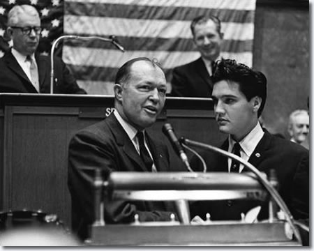 Gov. Buford Ellington addressing the Tennessee State Legislature with Elvis Presley