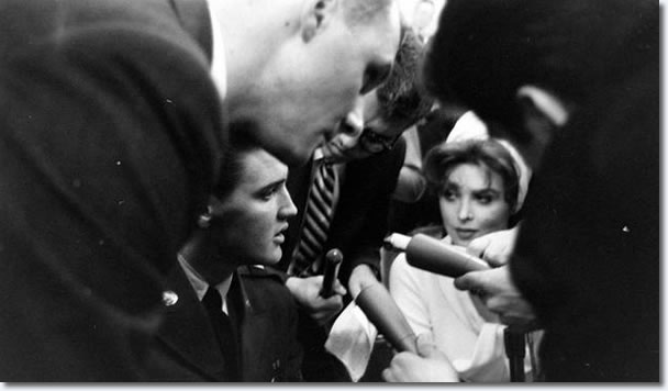 Tina Louise, actress and future star of Gilligan's Island, interviews Elvis Presley upon his return from his 1959-60 Army tour of duty in Germany.