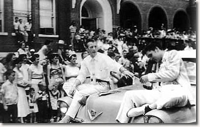 Elvis with Jimmie Rodgers Snow in the parade - Meridian, Mississippi May 26, 1955