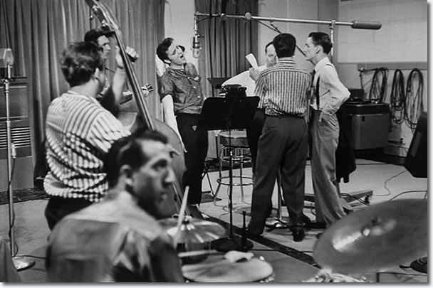 Bill Black, DJ Fontana, Chet Atkins, Elvis Presley, Gordon Stoker, Ben and Brock Spear - April 14, 1956