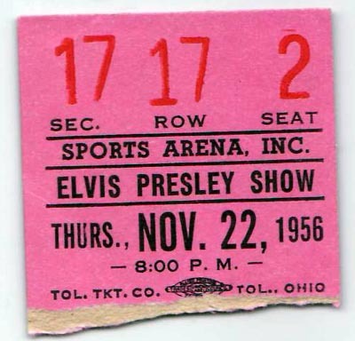 elvis presley 1956 november toledo ticket concert 50s 1950 events today backstage
