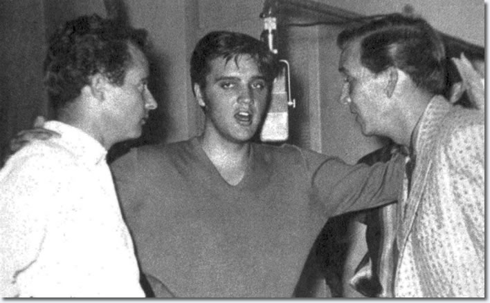 Elvis Presley : Sunday 2nd / Monday 3rd September 1956, L-R Gordon Stoker, Elvis Presley and )Hugh Jarrett.