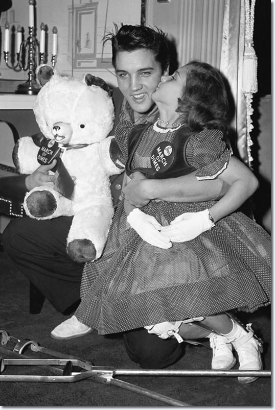 Eight-year-old Mary Kosloski had a date with Elvis Presley Jan. 8, 1958, and he kept her waiting for more than two hours. The Collierville girl, who was the national March of Dimes poster child in 1955, seemed to forgive all when Elvis appeared and told her: 'If you were 10 years older, honey, I wouldn't let you go'.