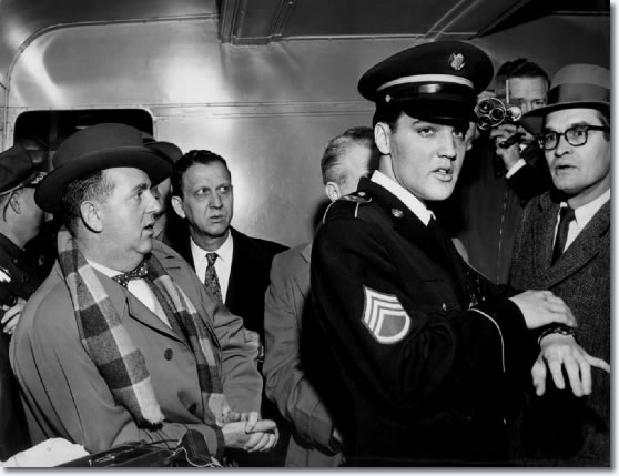 Elvis Presley aboard the train that brought him home to Memphis early Monday March 7, 1960.