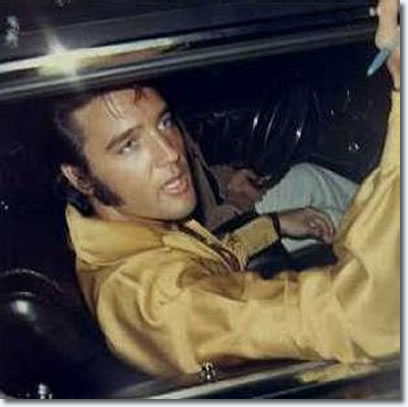 Elvis Presley in the driveway of his Hillcrest home, leaving for a rehearsal at RCA studios in July 1969