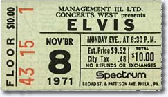 Ticket for Nov 8, 1971 8.30pm Show - Spectrum, Philadelphia. Pa