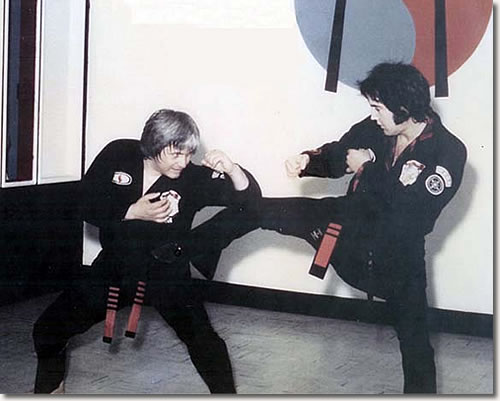 Elvis Presley and Ed Parker giving a Karate demonstration in Memphis : July 4, 1974