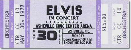 Ticket for Elvis Concert that was cancelled.