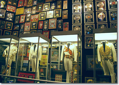 Costumed King ... some of Elvis' elaborate stage costumes on display in the Trophy Room / Scott Jenkins