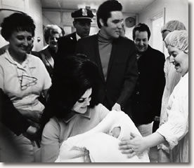 Elvis and Priscilla with baby Lisa Marie leaving hospital 1968